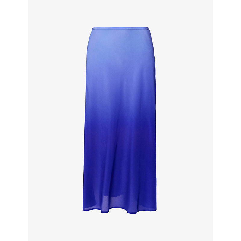 Shop Rixo London Kelly Gradient-pattern Mid-rise Silk Midi Skirt In Ombre Blue