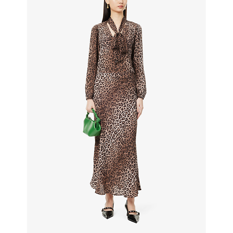 Shop Rixo London Moss Leopard-print Relaxed-fit Silk Top