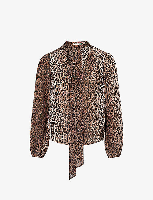 RIXO: Moss leopard-print relaxed-fit silk top