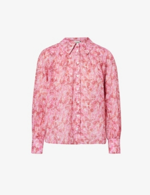 Rixo London Rixo Womens Magenta Blake Floral-pattern Relaxed-fit Cotton Shirt