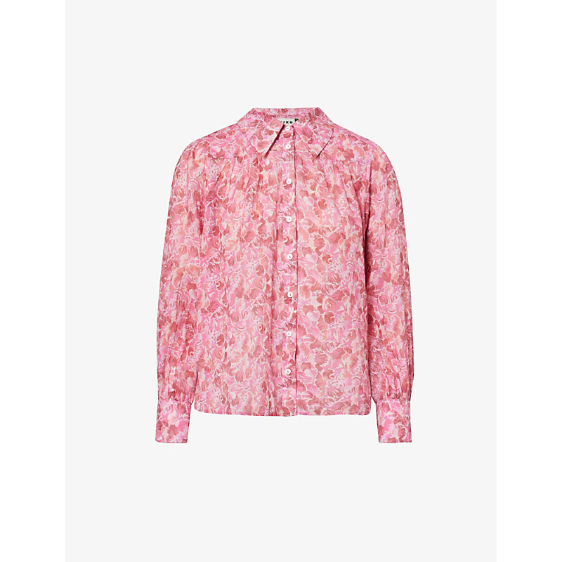 Rixo London Rixo Womens Magenta Blake Floral-pattern Relaxed-fit Cotton Shirt