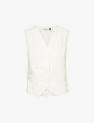 RIXO: Norah V-neck cotton and linen-blend top