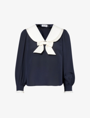 Rixo London Eimer Silk Blouse In Navy