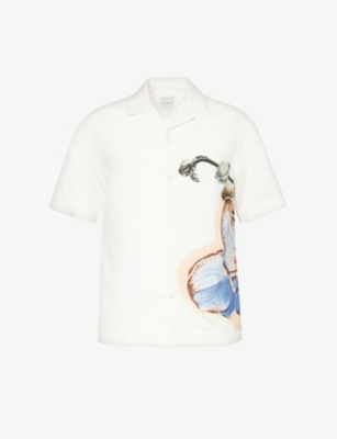 PAUL SMITH: Orchid graphic-print linen and cotton-blend shirt