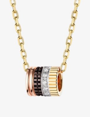 BOUCHERON: Quatre Classique PVD-coated 18ct yellow, white and pink-gold and 0.17ct brilliant-cut diamond pendant necklace