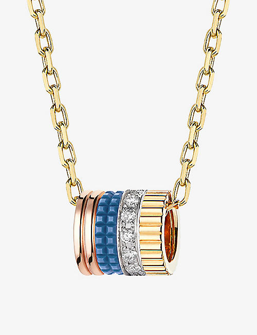 BOUCHERON: Quatre Blue Edition 18ct yellow, white and rose-gold, ceramic and 0.17ct diamond pendant necklace