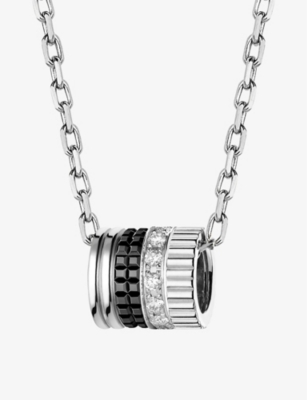 BOUCHERON: Quatre Black Edition 18ct white-gold, ceramic and 0.17ct diamond pendant necklace