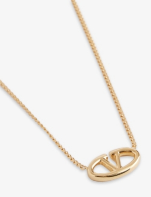 Shop Valentino Garavani Womens Oro 18 Vlogo Gold-tone Metal Pendant Necklace