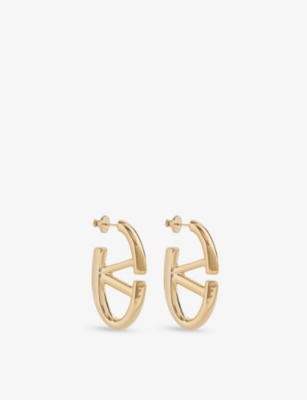 Shop Valentino Garavani Womens Oro 18 Vlogo Gold-tone Metal Hoop Earrings