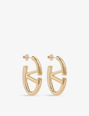 Valentino Garavani Womens Oro 18 Vlogo Gold-tone Metal Hoop Earrings