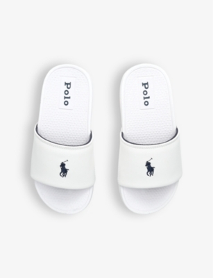 Shop Polo Ralph Lauren White/vy Boys' Fairview Polo Pony-embroidered Woven Sliders In White/navy