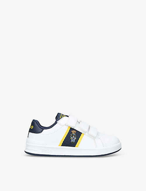 POLO RALPH LAUREN: Boys' Heritage Court EZ Polo Bear-embroidered faux-leather low-top trainers