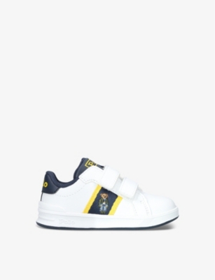 POLO RALPH LAUREN: Boys' Heritage Court EZ Polo Bear-embroidered leather low-top trainers