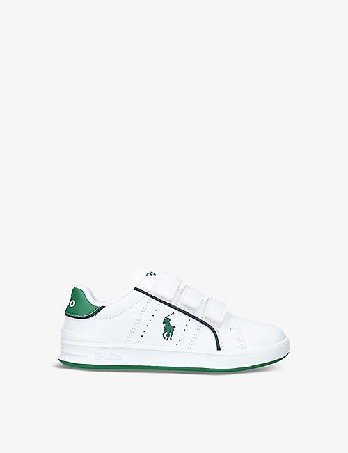 POLO RALPH LAUREN: Boys' Heritage Courts III EZ Polo Bear-embroidered leather low-top trainers
