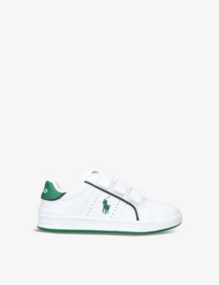 Shop Polo Ralph Lauren Boys White Kids Boys' Heritage Courts Iii Ez Polo Bear-embroidered Leather Low-top