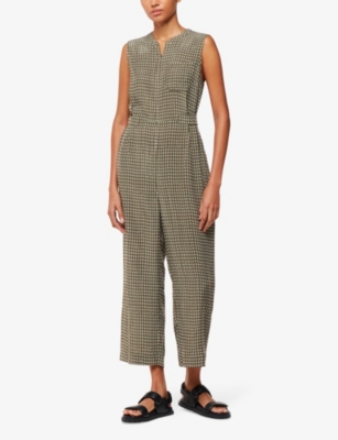 Shop Whistles Womens Khaki/olive Josie Oval-spot Sleeveless Woven Jumpsuit