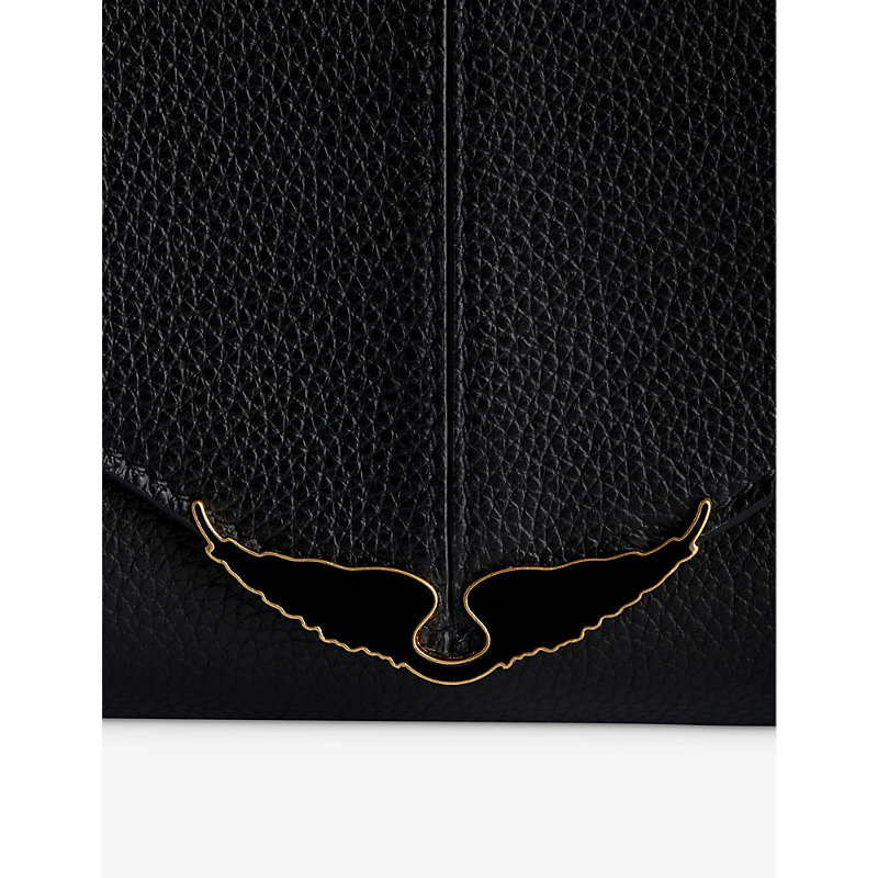 Shop Zadig & Voltaire Zadig&voltaire Womens Noir Borderline Wing-embellished Leather Cross-body Bag