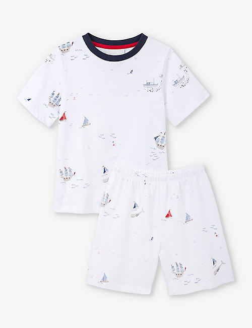 THE LITTLE WHITE COMPANY: Ships at Sea graphic-print organic-cotton  pyjamas 1-6 years