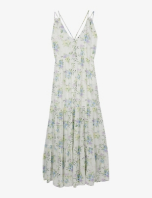 Shop The Kooples Womens Light Blue/white Floral-print V-neck Woven Maxi Dress