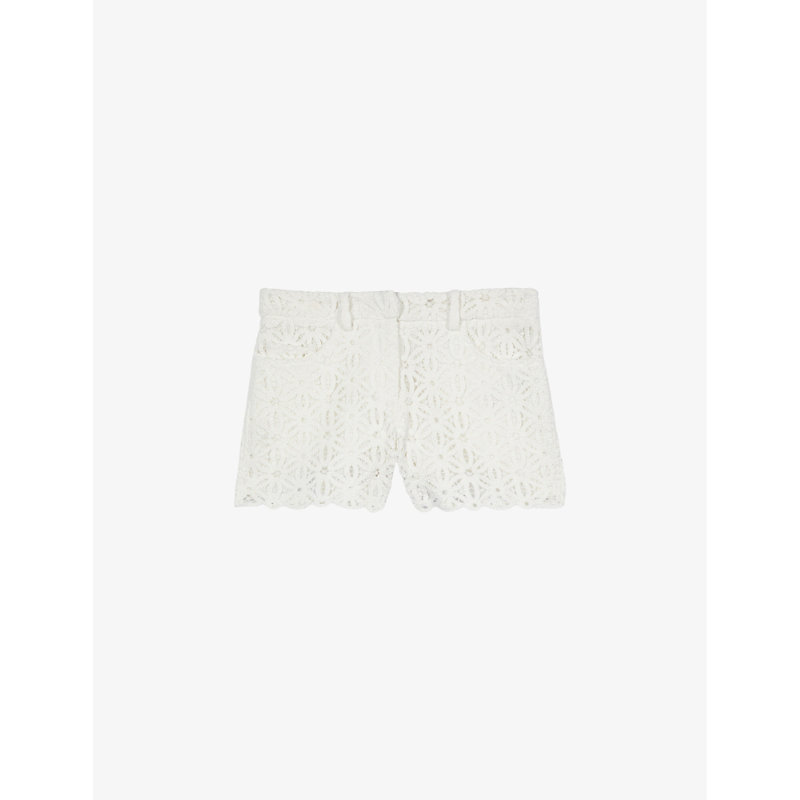 Shop The Kooples Women's White Guipure Mid-rise Cotton Shorts