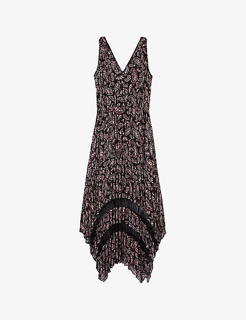 THE KOOPLES: Paisley-print lace-embroidered woven midi dress
