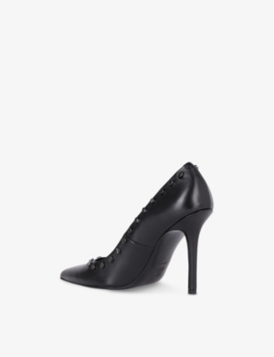 Shop The Kooples Stud-embellished Stiletto-heel Leather Court Shoes In Black