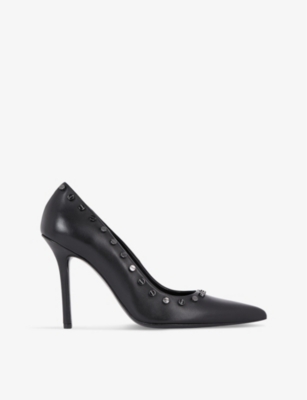 Shop The Kooples Women's Black Stud-embellished Stiletto-heel Leather Court Shoes