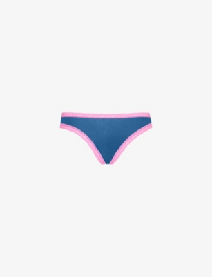 Stripe & Stare Stretch-modal Thong In Midnight/pink