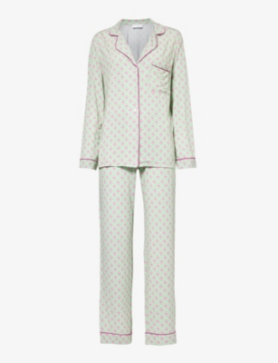 STRIPE & STARE STRIPE & STARE WOMEN'S GREEN TILE (FEB) ALL-OVER PRINT RELAXED-FIT STRETCH-JERSEY PYJAMA SET