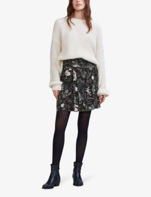 Shop Ikks Women's Ecru Floral-print Pleated Mid-rise Woven Mini Skirt