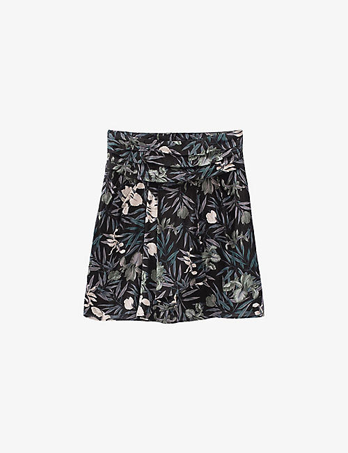 IKKS: Floral-print pleated mid-rise woven mini skirt