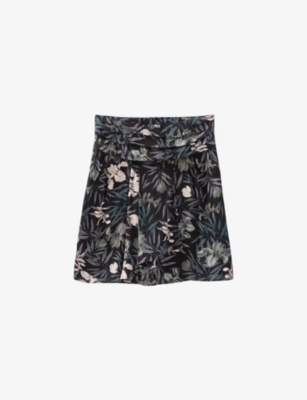 Ikks Womens Ecru Floral-print Pleated Mid-rise Woven Mini Skirt