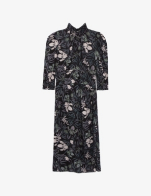 Ikks Womens Ecru Orchids Floral-print Woven Maxi Dress