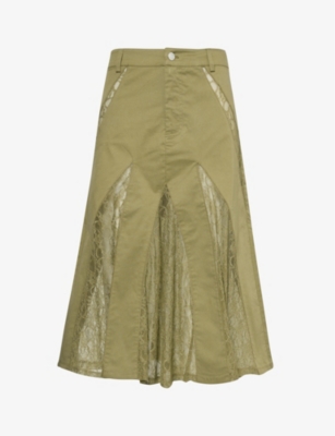Shop Miaou Womens Hunter Anita Flared-hem Stretch-cotton Midi Skirt