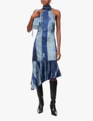 Shop Miaou Womens Treading Blue Karina Abstract-pattern Stretch-satin Mini Dress