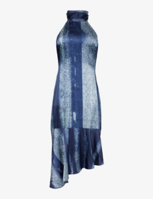Shop Miaou Womens Treading Blue Karina Abstract-pattern Stretch-satin Mini Dress