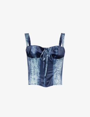 Miaou Womens Treading Blue Agnes Corseted Stretch-woven Top In Treading Blue
