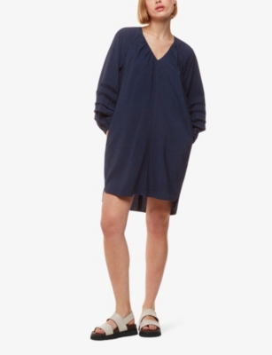 Shop Whistles Women's Vy Grace V-neck Relaxed-fit Woven Mini Dress In Navy