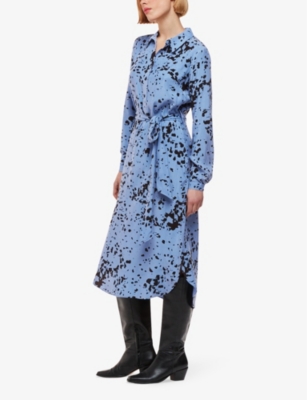 Whistles Imrie Spot-print Long-sleeve Woven Midi Dress In Blue/multi