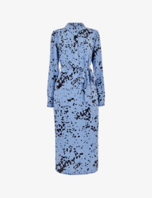 WHISTLES: Imrie spot-print long-sleeve woven midi dress