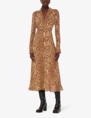 Whistles Womens Snake Print Serpent Graphic-print Long-sleeve Woven Midi Dress In Snake Print