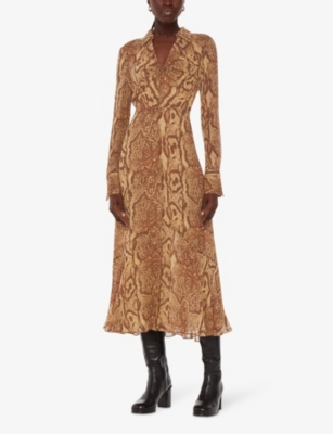 Shop Whistles Women's Ske Print Serpent Graphic-print Long-sleeve Woven Midi Dress In Snake Print