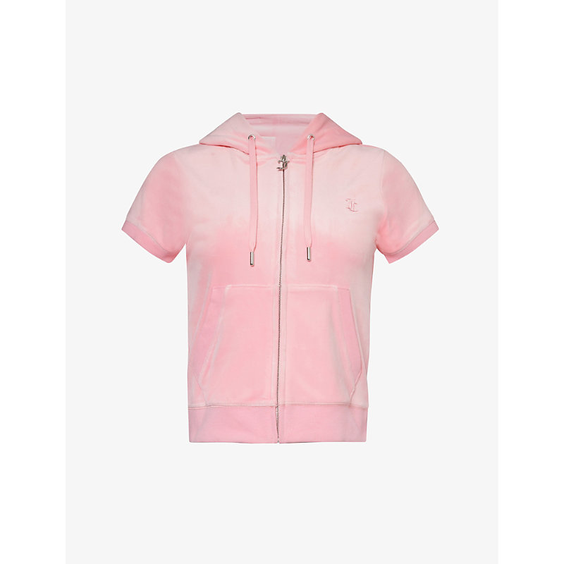 Shop Juicy Couture Chadwick Short-sleeve Stretch-velour Hoody In Candy Pink