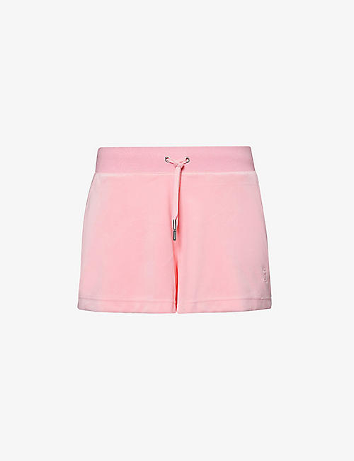 JUICY COUTURE: Eve logo-embroidered mid-rise stretch-velour shorts