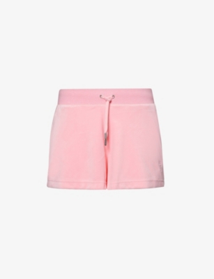Juicy Couture Womens Candy Pink Eve Logo-embroidered Mid-rise Stretch-velour Shorts