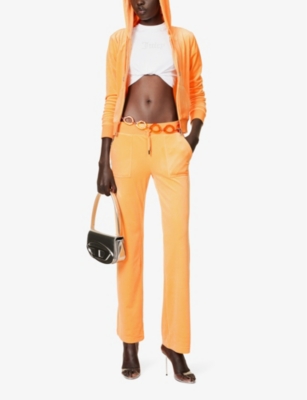 Shop Juicy Couture Del Ray Patch-pocket Velour Jogging Bottoms In Papaya