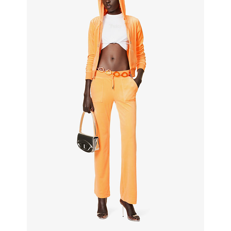 Shop Juicy Couture Del Ray Patch-pocket Velour Jogging Bottoms In Papaya