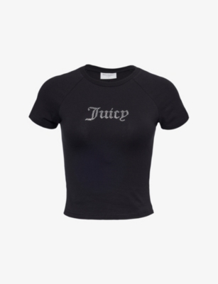 Juicy Couture Womens Black Diamante-embellished Cropped Cotton-jersey T-shirt