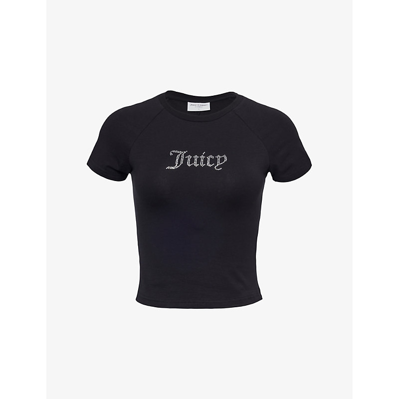 Juicy Couture Womens Black Diamante-embellished Cropped Cotton-jersey T-shirt