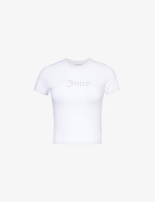 Juicy Couture Womens White Diamante-embellished Cropped Cotton-jersey T-shirt